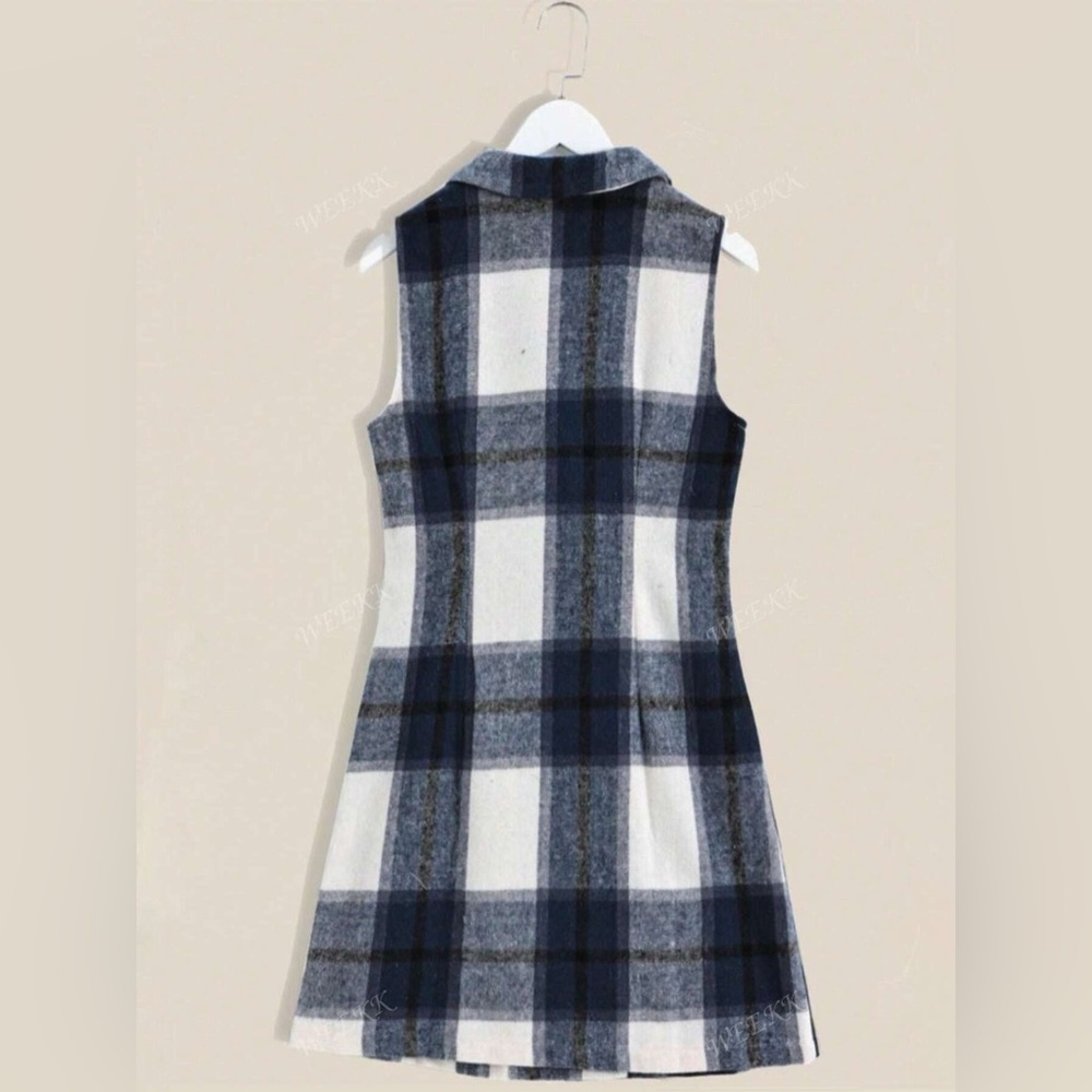 Plaid Double-Breasted Sleeveless Blazer Dress - Picture 9 of 14